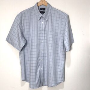 Dockers Mens Light Blue & Brown Checked Short Sleeve Shirt Size Large